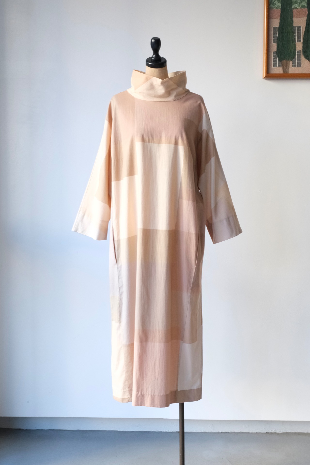 Marimekko beige block pattern high neck dress