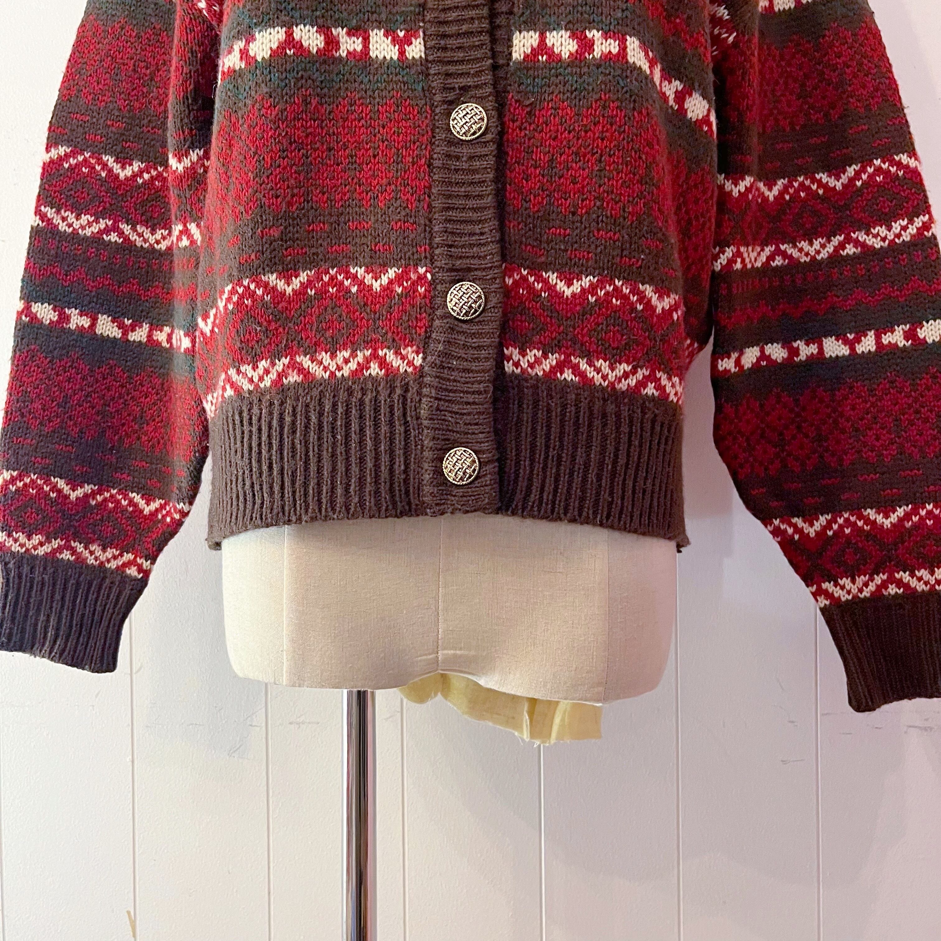 bordeaux × brown knit cardigan