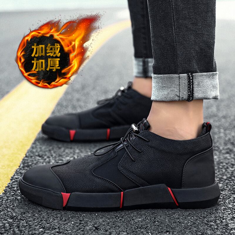 【新作】【送料無料】 メンズレザーシューズフラットボトム通気性メンズシューズ秋冬プラスベルベット厚手ウォームレザーシューズ 靴 オータム 秋物 ウィンター 冬物 10b454753699815