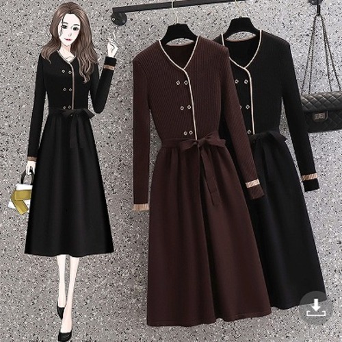 【大きいサイズL-5XL】【秋冬新作】ファッションワンピース♪ブラック/ブラウン2色展開◆#skfsh-210037