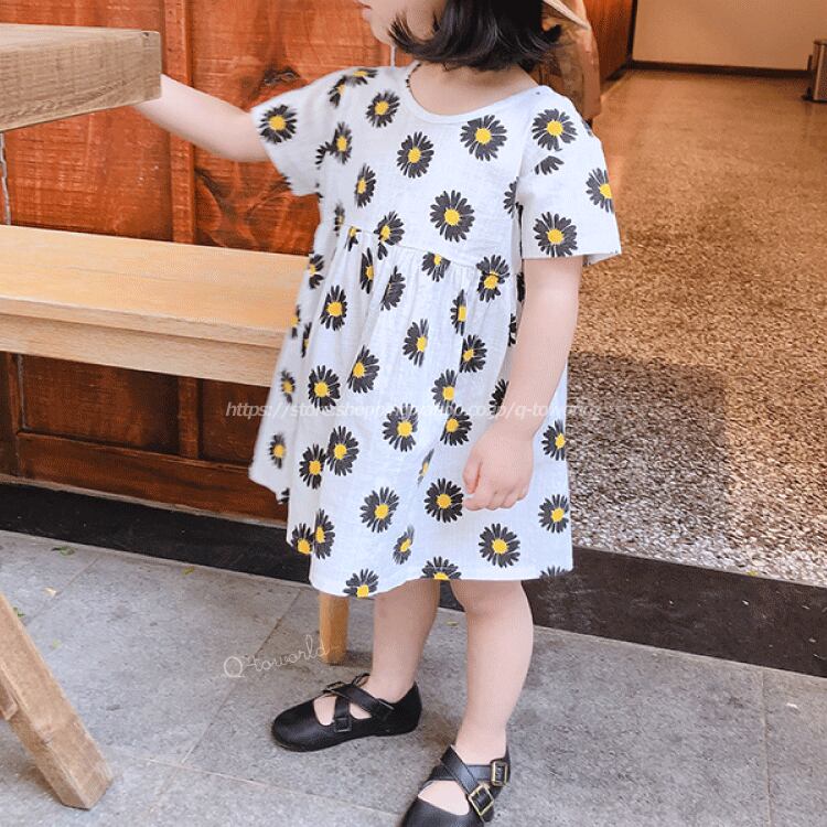 90 130 ワンピース 花柄 バックリボン サマードレス ディジー 韓国風 可愛い 女の子キッズ 子供服 Q Toworld キュートワールド 子供服 メール便は何点でも送料の合計は280円