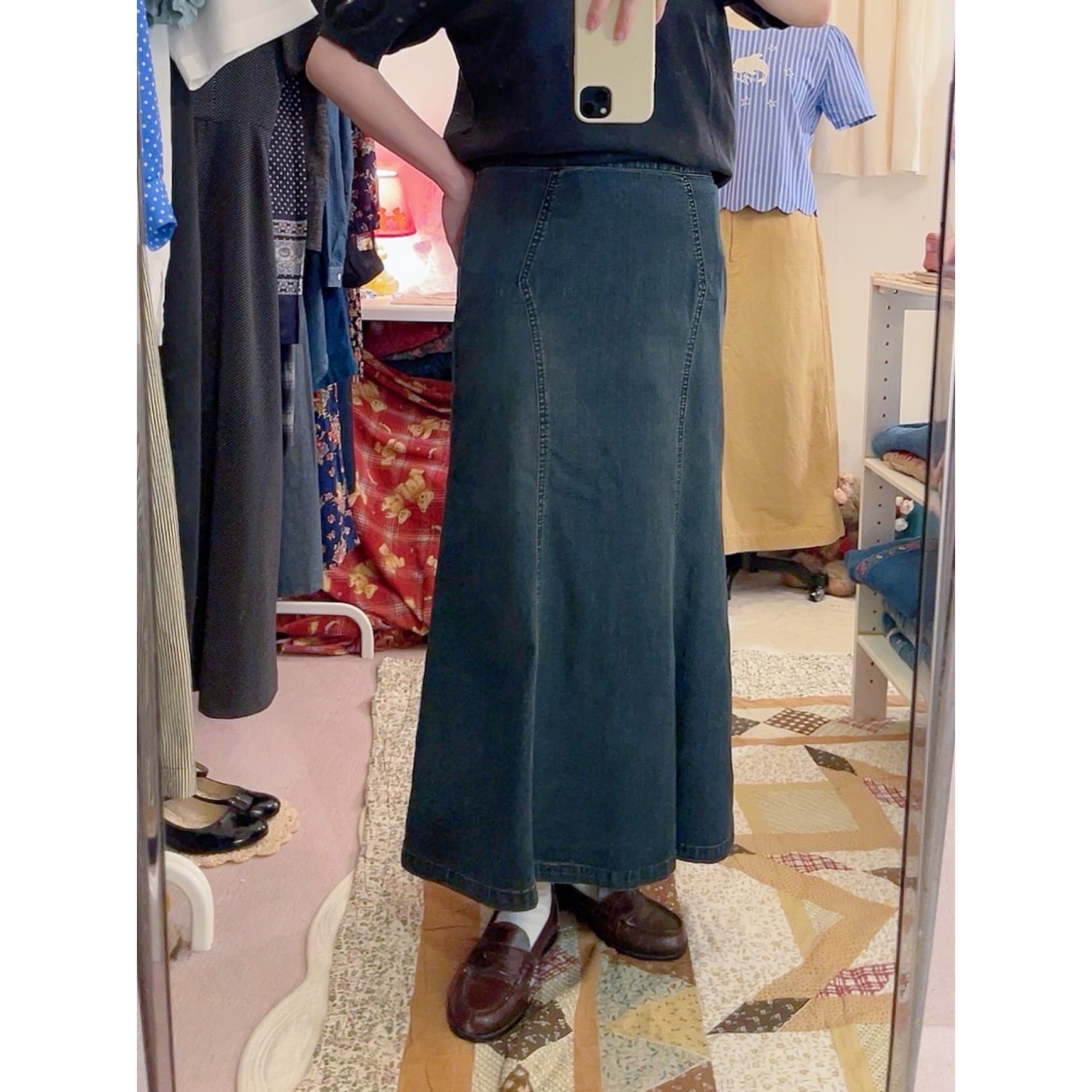 back button slit denim skirt