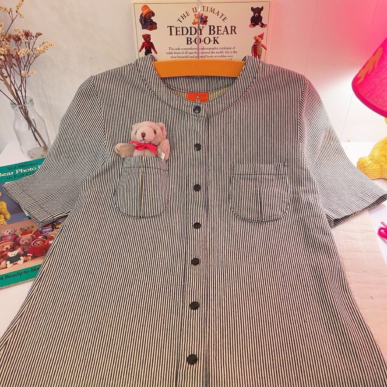 hickory stripe snap button one-piece