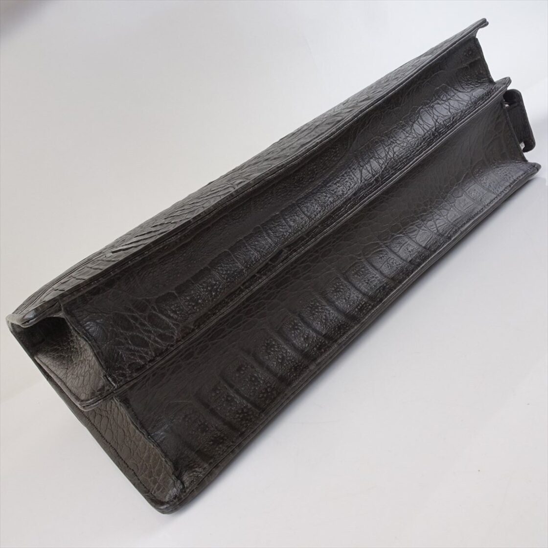 未使用品 カイマンレザー ハンドバッグ ダークブラウン ビジネスバッグ 