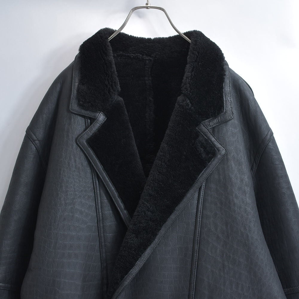 90~00s ONBU de DACCO オンブダッコ ブラック ムートン シープスキン シアリングコート ダブルブレスト ボア 黒 ヴィンテージ ビンテージ 古着 メンズL相当