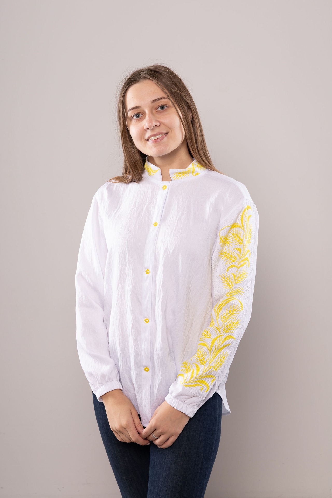 ウクライナ刺繍ヴィシヴァンカ　小麦 クロスステッチ　手刺繍　シャツ　麻　レディース・フリーサイズ - 12