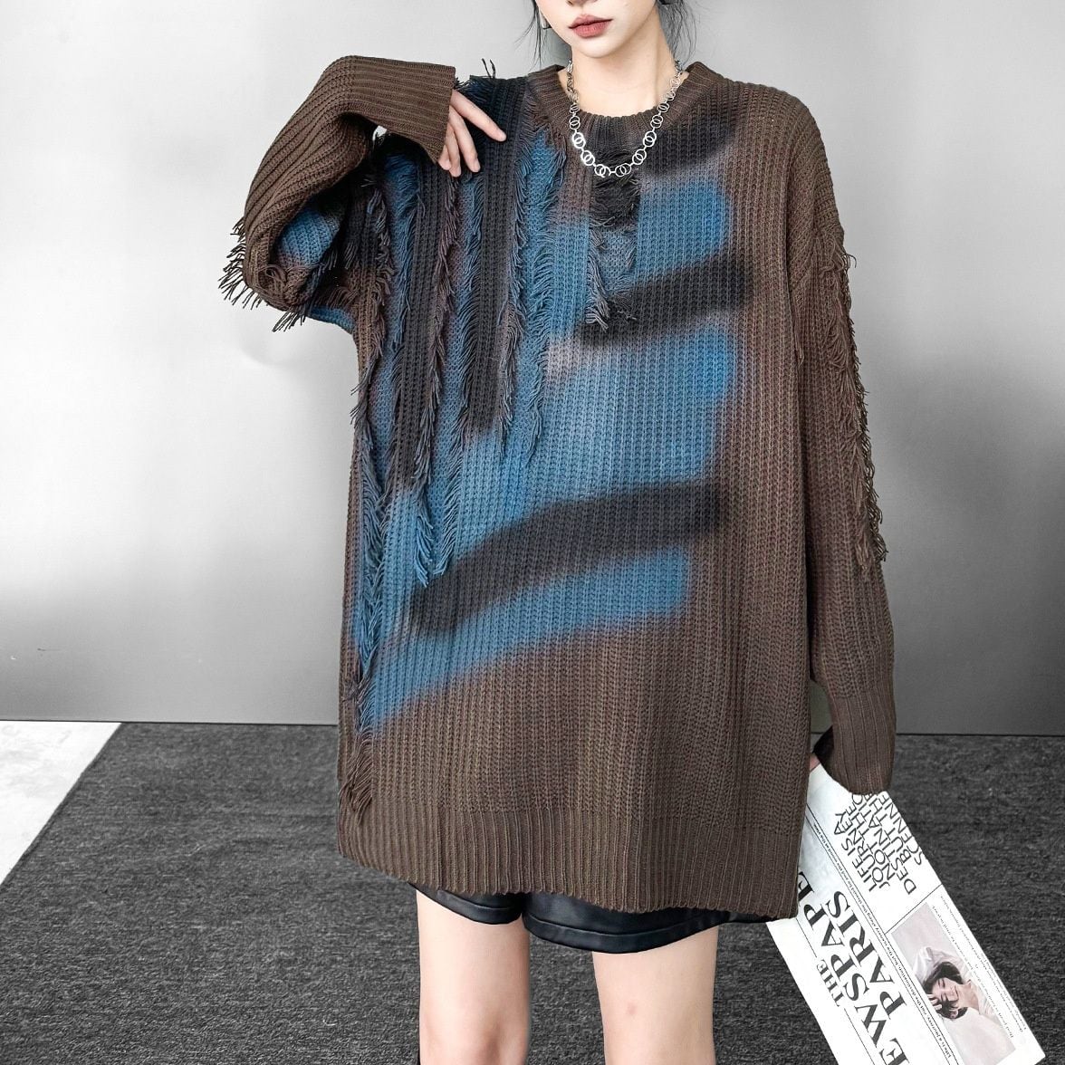 INK PRINT ROUND NECK OVERSIZED PULLOVER KNIT 2colors M-15341