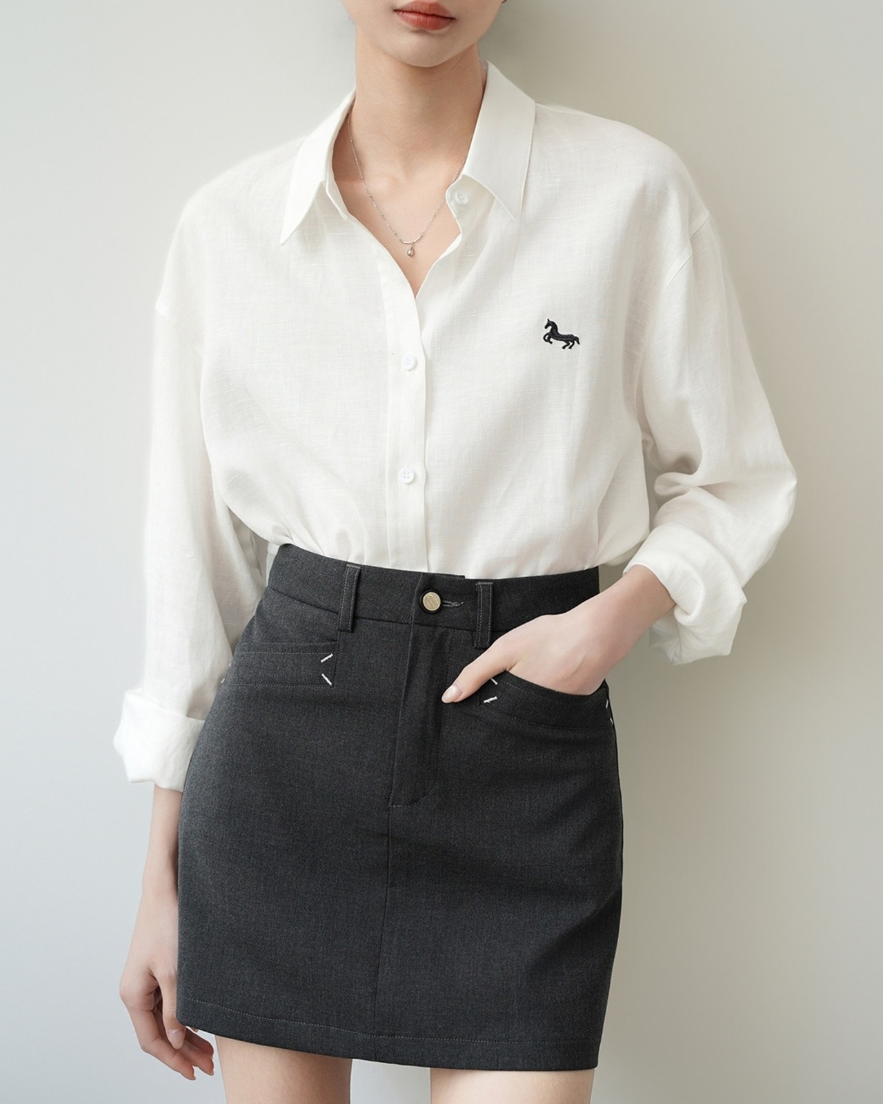 刺繍レギュラーカラーシャツ 2color A1046 - 18
