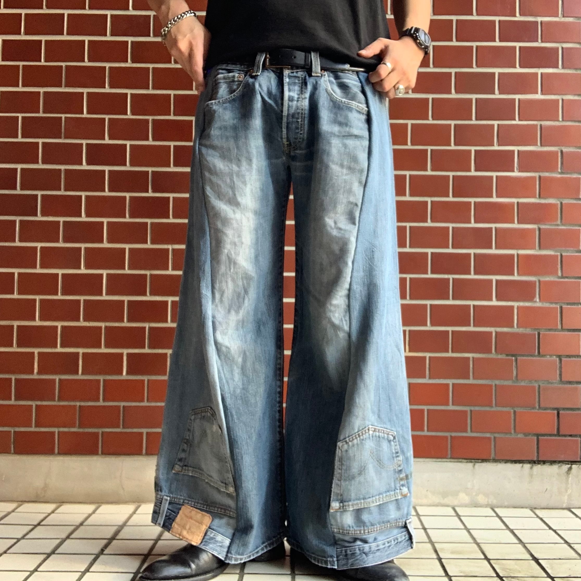 No.047【ワイドシルエット】再構築 リメイク フレア デニム ワイド