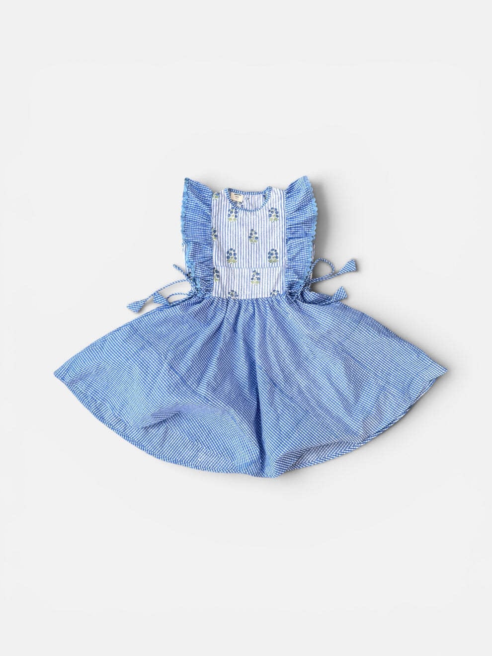 Story Book Ruffled DressSnow White Blue【saruche】ワンピース ブロックプリント