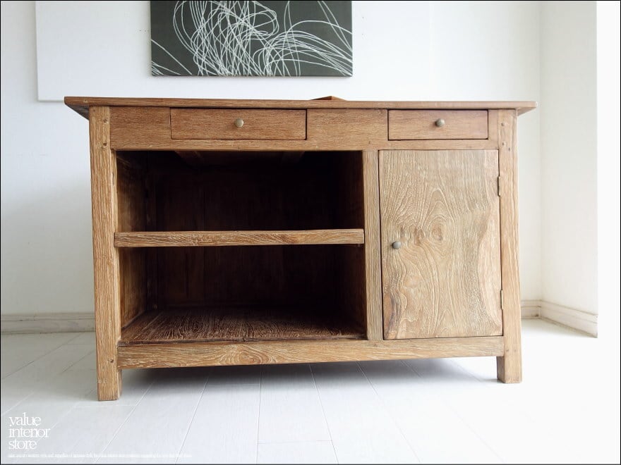 チーク無垢材 ヴィンテージデスクAnqbo04 レジカウンター 机 対面カウンター レジ台 店舗什器 一点物 表面再仕上済 送料無料 世界三大銘木 幅122cm