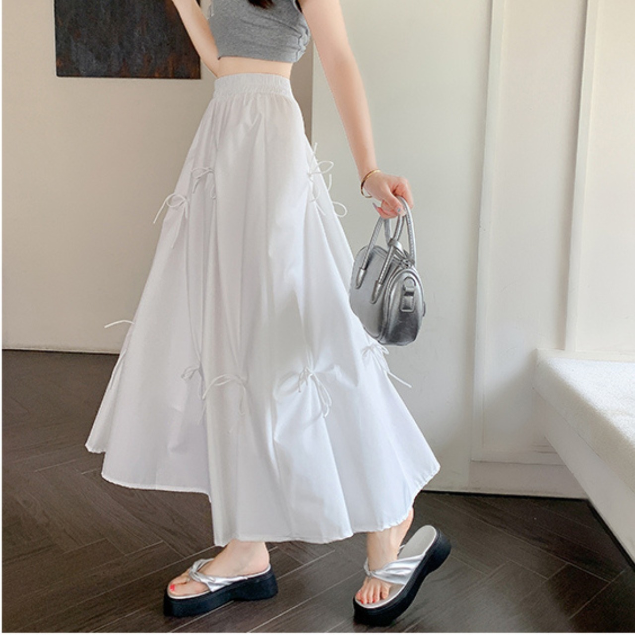 リボン フレア ロング スカート 10295