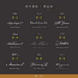 英字書体一覧表 ｜ アクセサリー台紙・ネイルチップ台紙・ショップカード・名刺