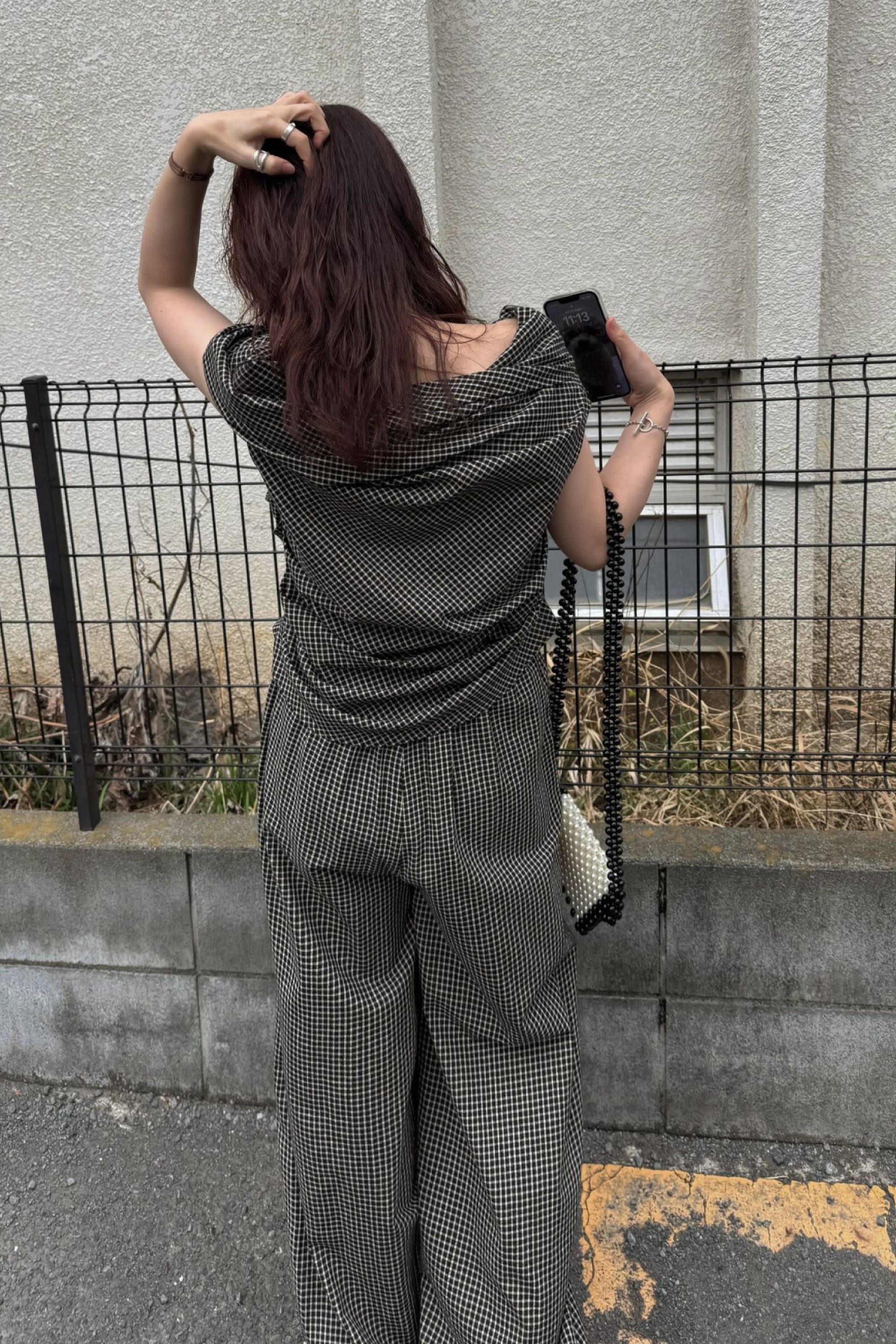 WILLFULLY asymmetry tuck gather off shoulder check tops