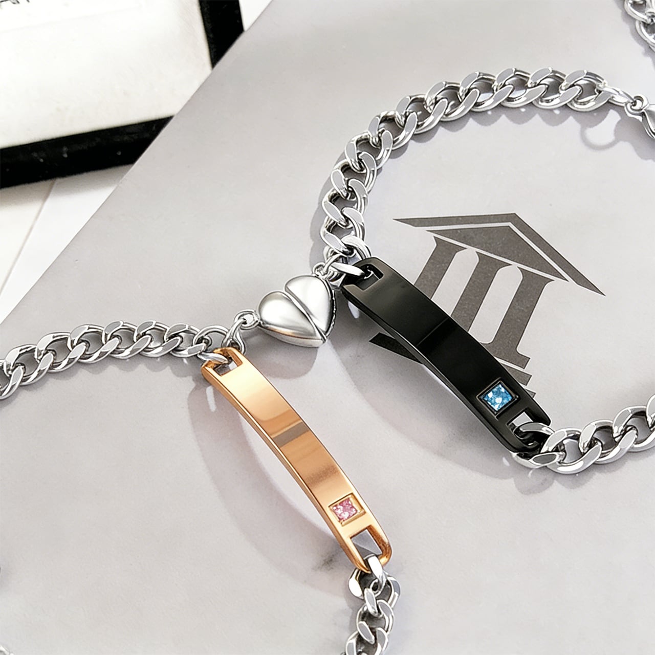 ❤️連休価格❤️ ⭐️Kawaiiハート⭐️ ブレスレット　ラリマー　⭐️ ☆匿名☆ P06 .カップルハートシンプルブレスレット｜名入れ対応・マグネット式