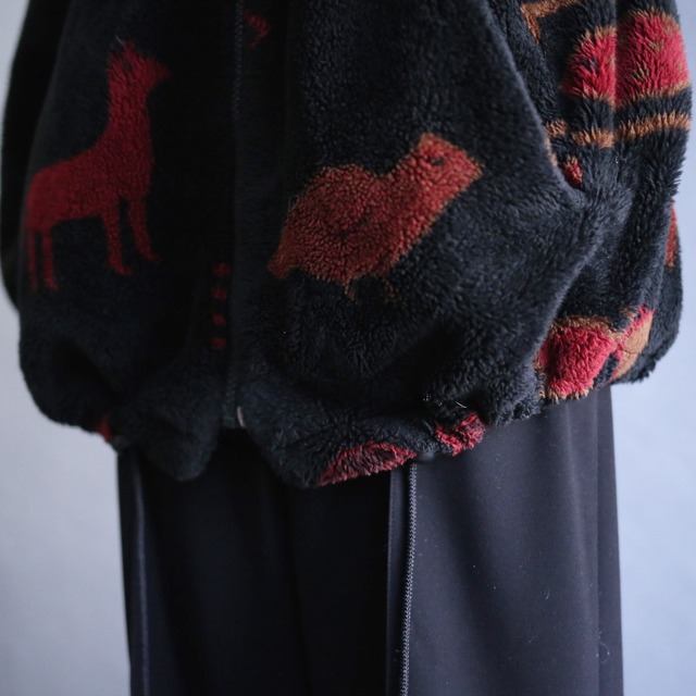 pictograms full pattern loose silhouette fleece hoodie blouson