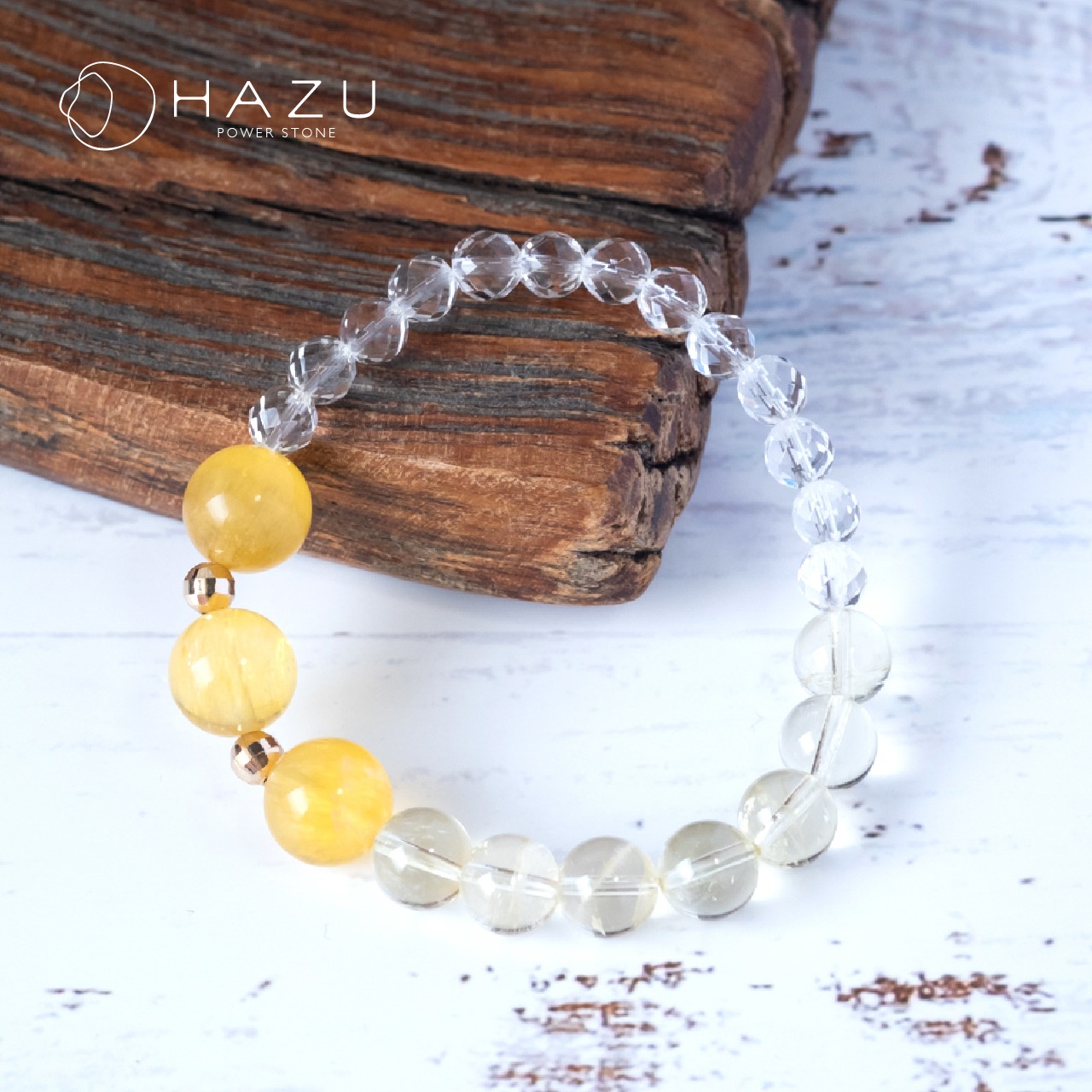 太陽輝く努力実る金運ブレス［ニードルインゴールデンフローライト／レモンクォーツ／水晶］