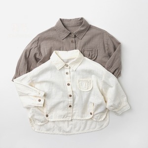 【80-130】秋コットン定番長袖シャツ キッズ