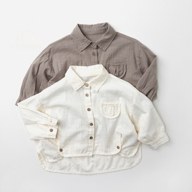 【80-130】秋コットン定番長袖シャツ キッズ