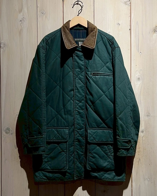 【a.k.a.C.a.k.a vintage】"BANANA REPUBLIC" Vintage Leather Collar Quilting Half Coat