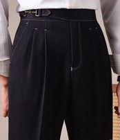 【深藍立端】デニムライク・2プリーツスラックス