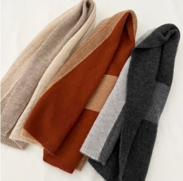 【艶暖配色】カシミヤ100％ カラーブロックマフラー(男女兼用)