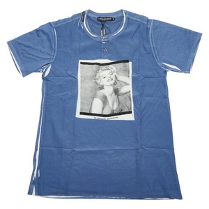 ドルチェアンドガッバーナ マリリンモンロー 切り替え ヘンリーネックTシャツ サイズ:44 ブルー コットン シルク メンズ DOLCE&GABBANA 【中古】