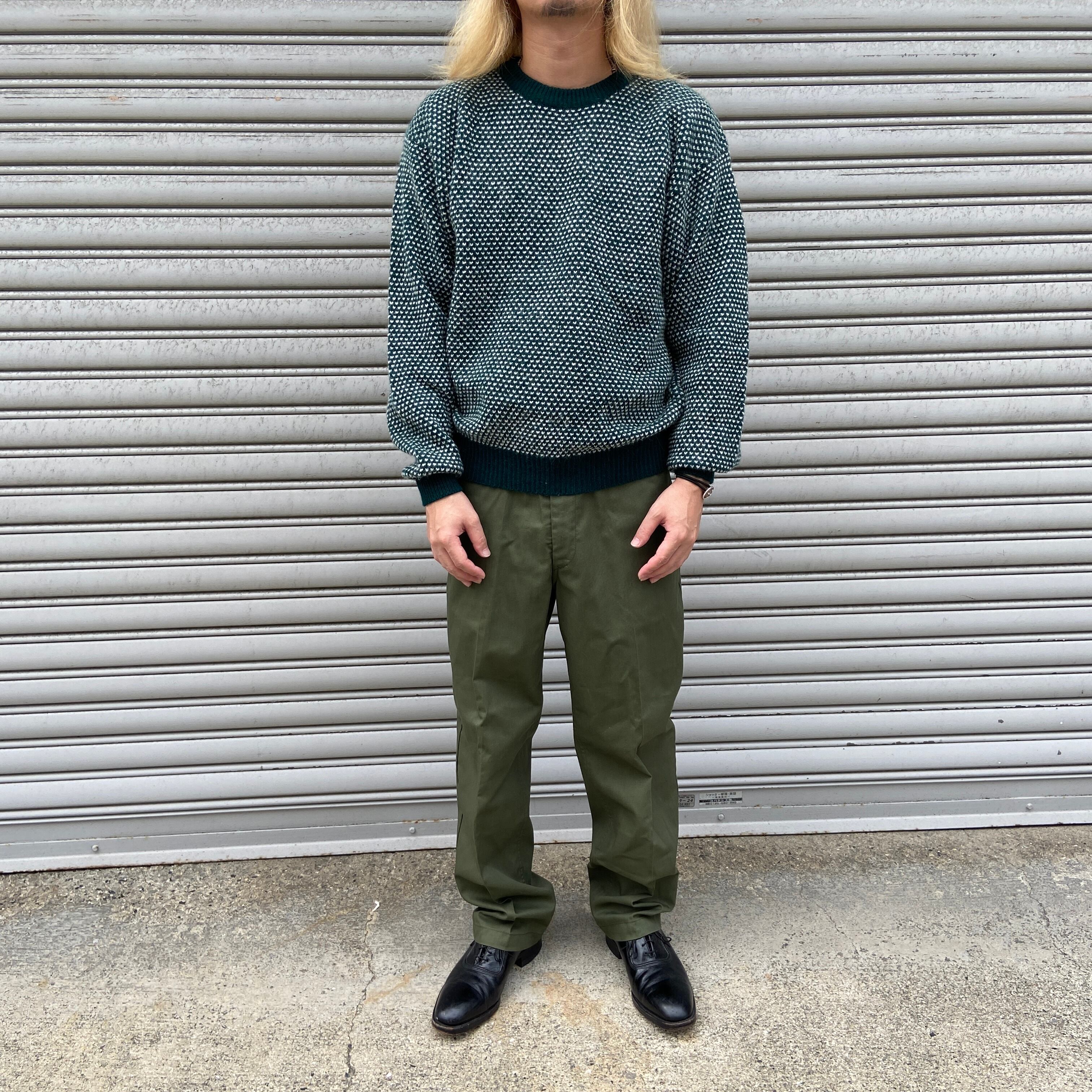 80s 90s EddieBauer 黒タグ バーズアイ柄ニット グリーン M | 古着屋 Uan