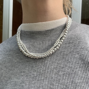 silver ball layered necklace j-0115