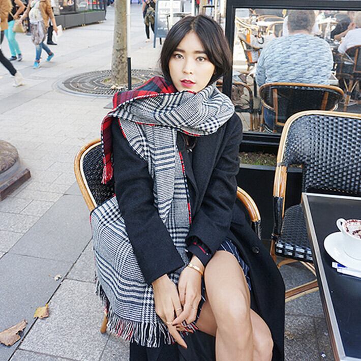 ウィンター格子柄スカーフ ロング 冬物 ブラック・アイド・ピーズ30424676819