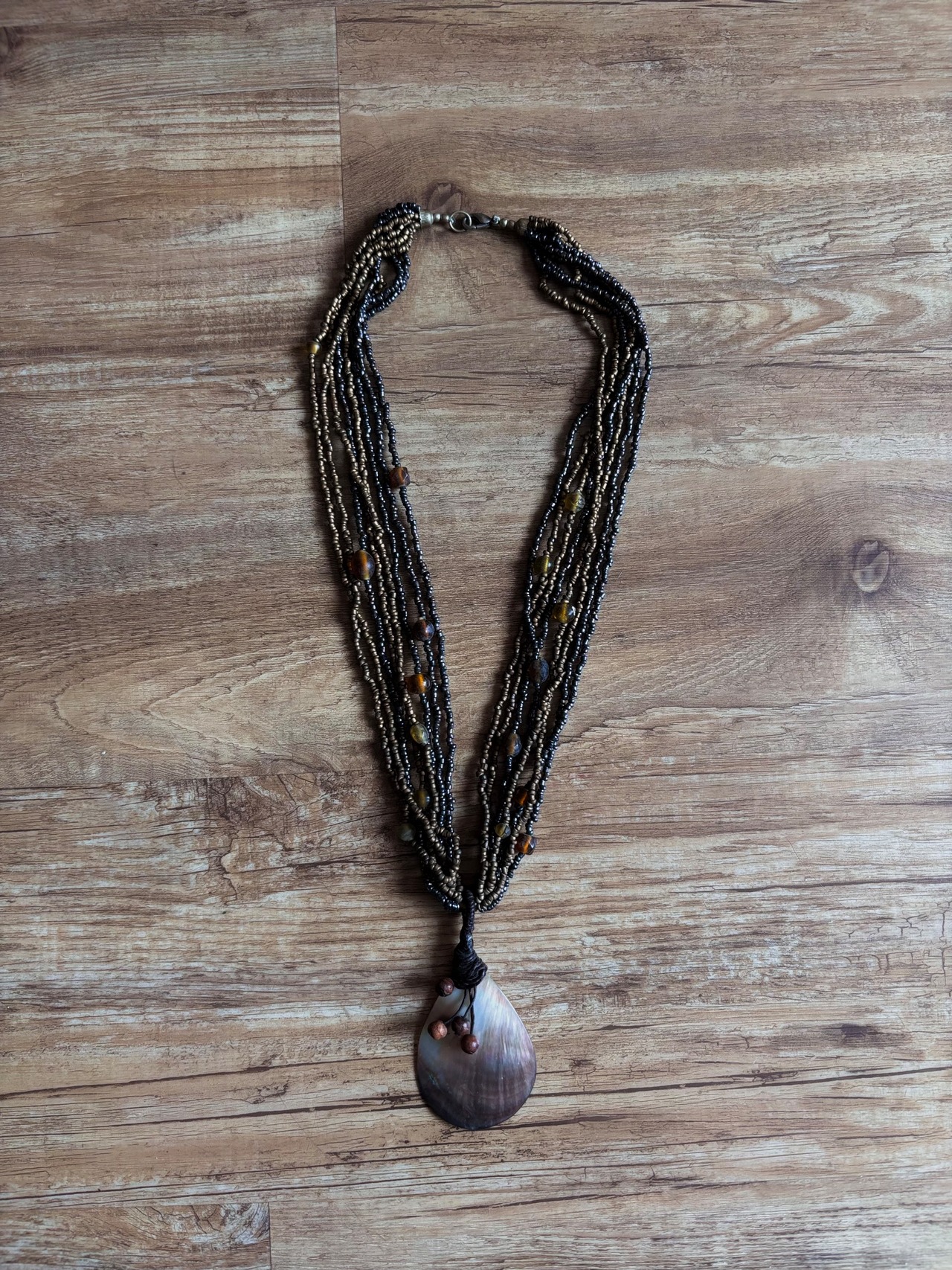 multi strand beaded shell pendant necklace-5145-8
