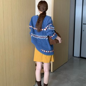 color block v-neck knit　J00259