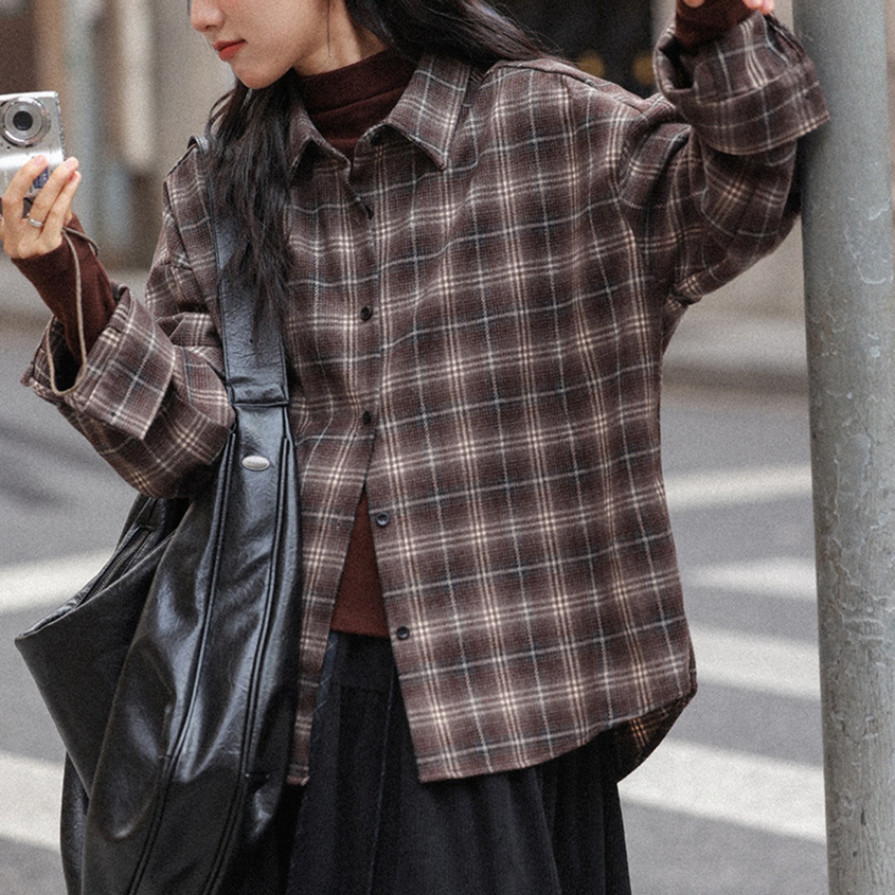 check loose-fit shirt J00069