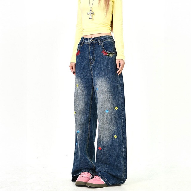 カラースターモチーフデニムパンツ 2col   R01738