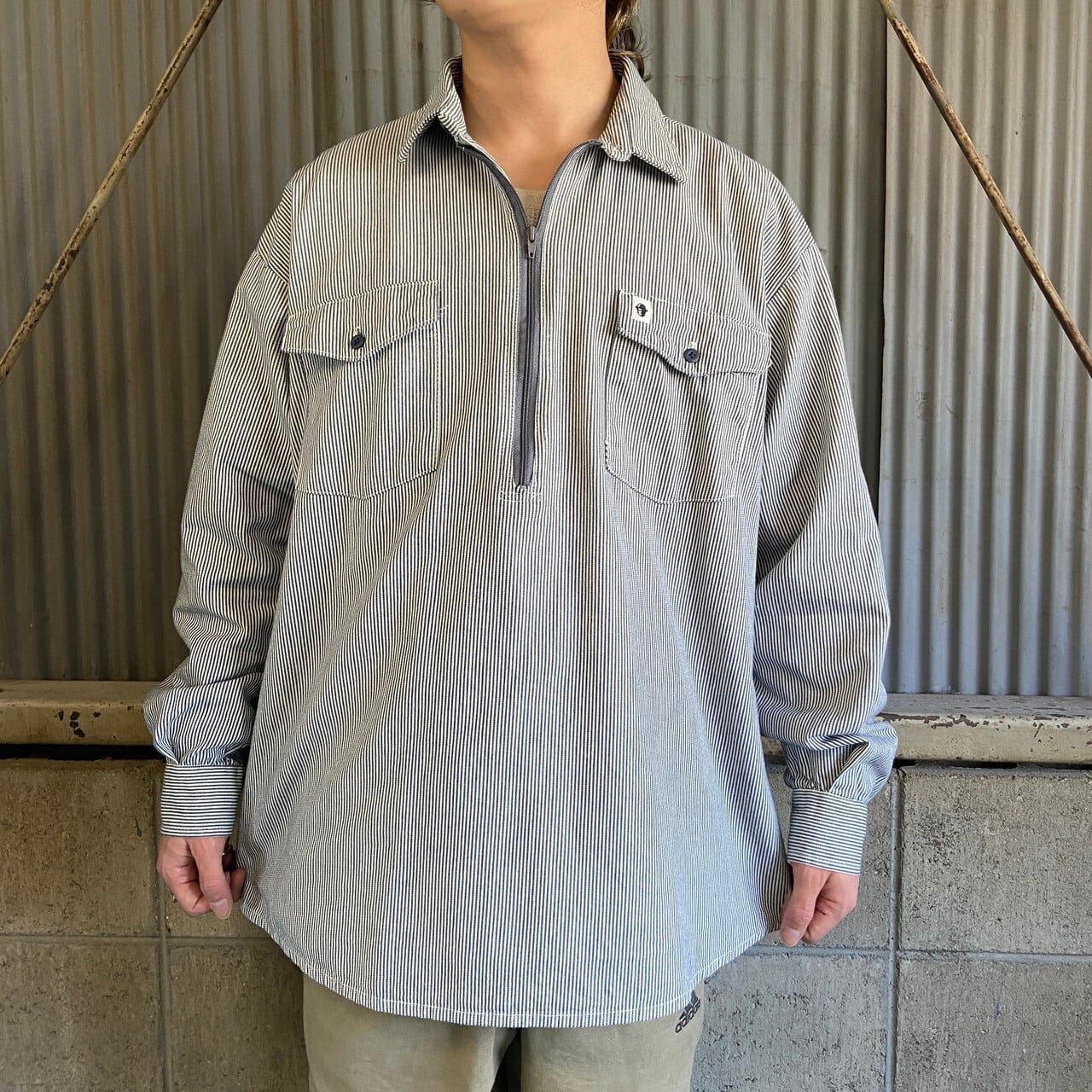 60s ヒッコリー ハーフジップシャツ L チンスト（XLARGE（エクストラ 