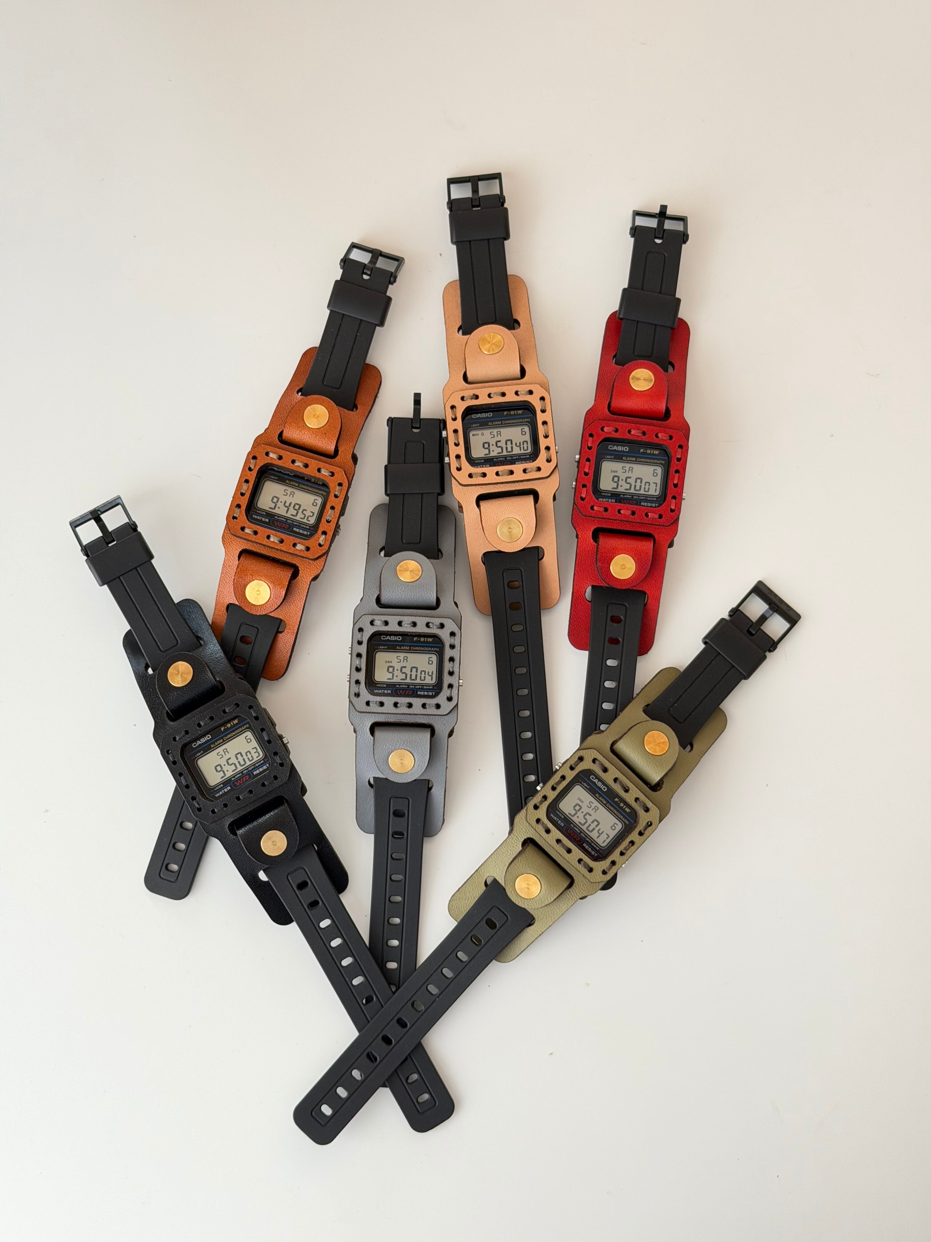Leather watch cover + F-91 | armadillo leather works