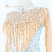 社交ダンス 衣装 gentil Chisaki uga ジャンティ 宇賀千咲 スタンダードドレス ワンピース ドレス スタンダード フロート レース デモ 競技 ダンス パーティ 発表会 水色 白 ホワイト系 ベージュ系 ブルー系 高級感 プリーツ フロートドレス gentileドレスバッグ