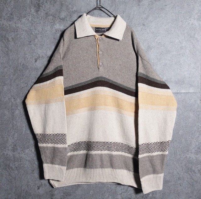 Multicolor border pattern design knit polo shirt