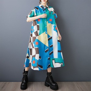 PRINT RELAXED SHORT SLEEVE MIDI SHIRT DRESS M-17557