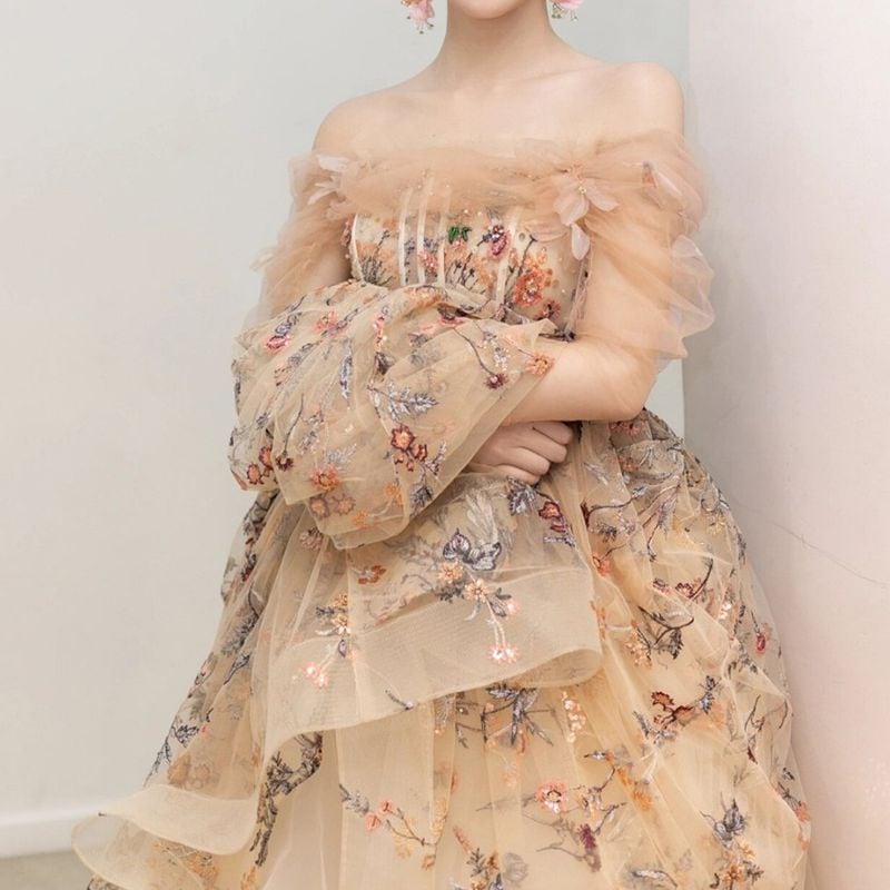 AR23367＊フラワー刺繍✖️シフォンフェミニンドレスpkM AR23367＊フラワー刺繍✖️シフォンフェミニンドレスpkM AR23367