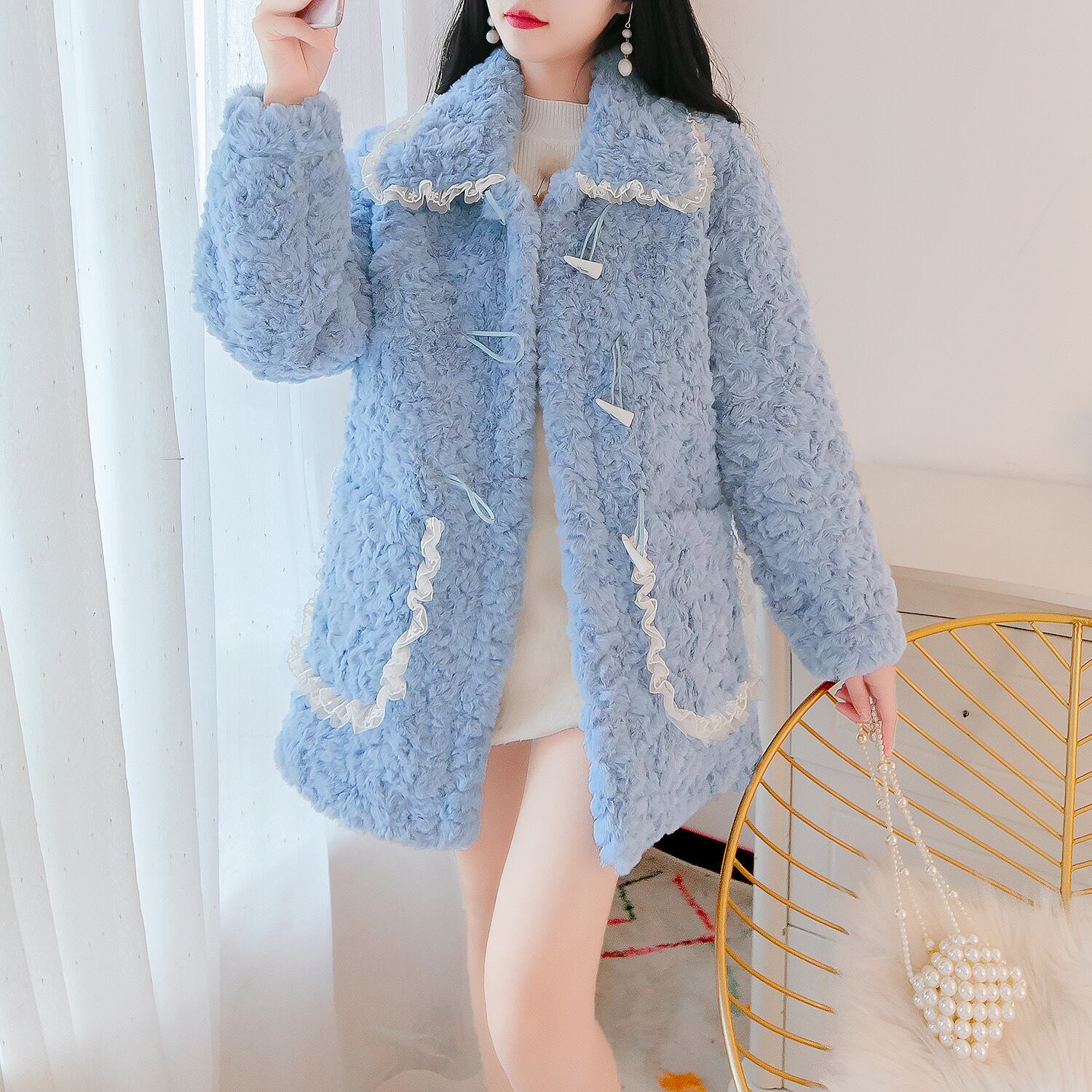 新品　Ozz On フリル　ニット　カーディガン　ジャケットコート　赤 新品 Ozz On フリル ニット カーディガン ジャケットコート 赤