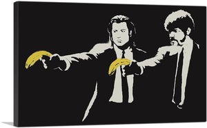 バンクシー「パルプ フィクション/Pulp Fiction Bananas」展示用フック付きキャンバスジークレ