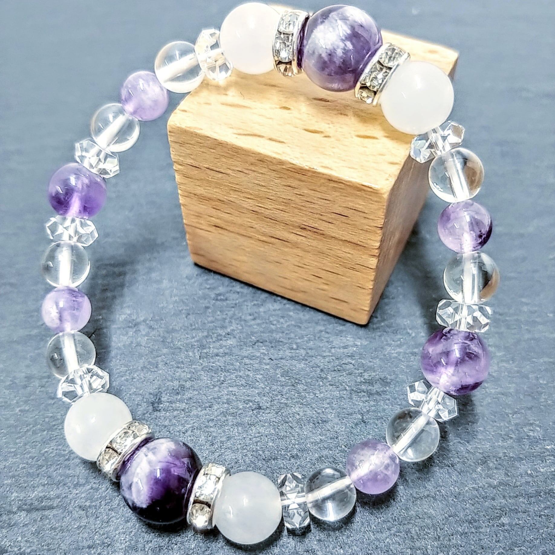 ケープアメジスト×白翡翠×水晶』天然石パワーストーンブレスレット