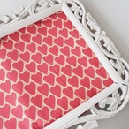 ブロックプリント生地【50cm単位】インド綿 ハート柄 生成り×ローズピンク #21310-RD1【再入荷】