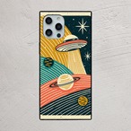 受注生産 iPhoneケース 白い宇宙船と惑星のSF柄｜スペースエイジ RFSP069B