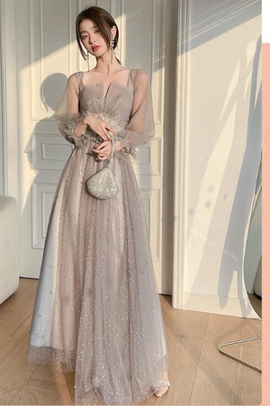 ★送料無料★11号(L)★チュール花モチーフのパーティードレス(OPN2743)