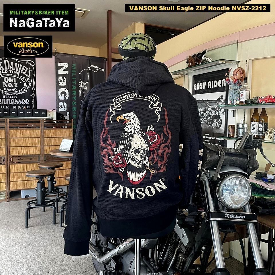 バイカー系 VANSON バンソン スカルイーグル ZIP パーカー NVSZ-2212