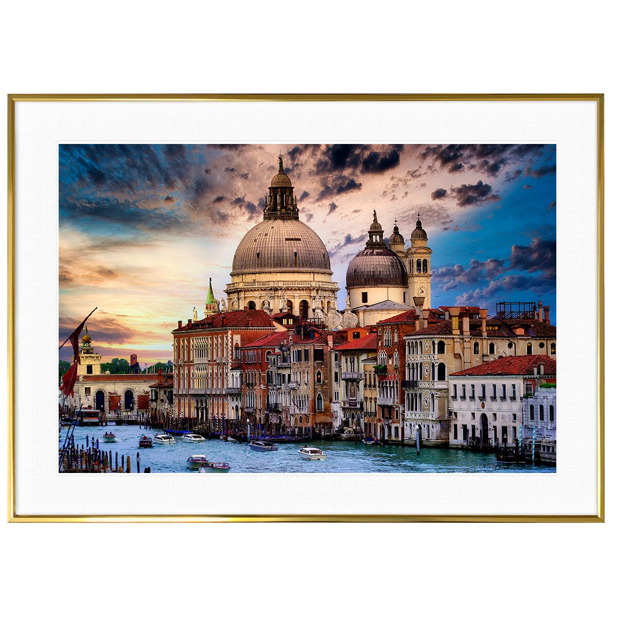 イタリア写真 ヴェネツィアの運河(ベニス・ベネチア) とサンタ・マリア・デッラ・サルーテ聖堂に沈む夕日 インテリアアートポスター額装 AS1773
