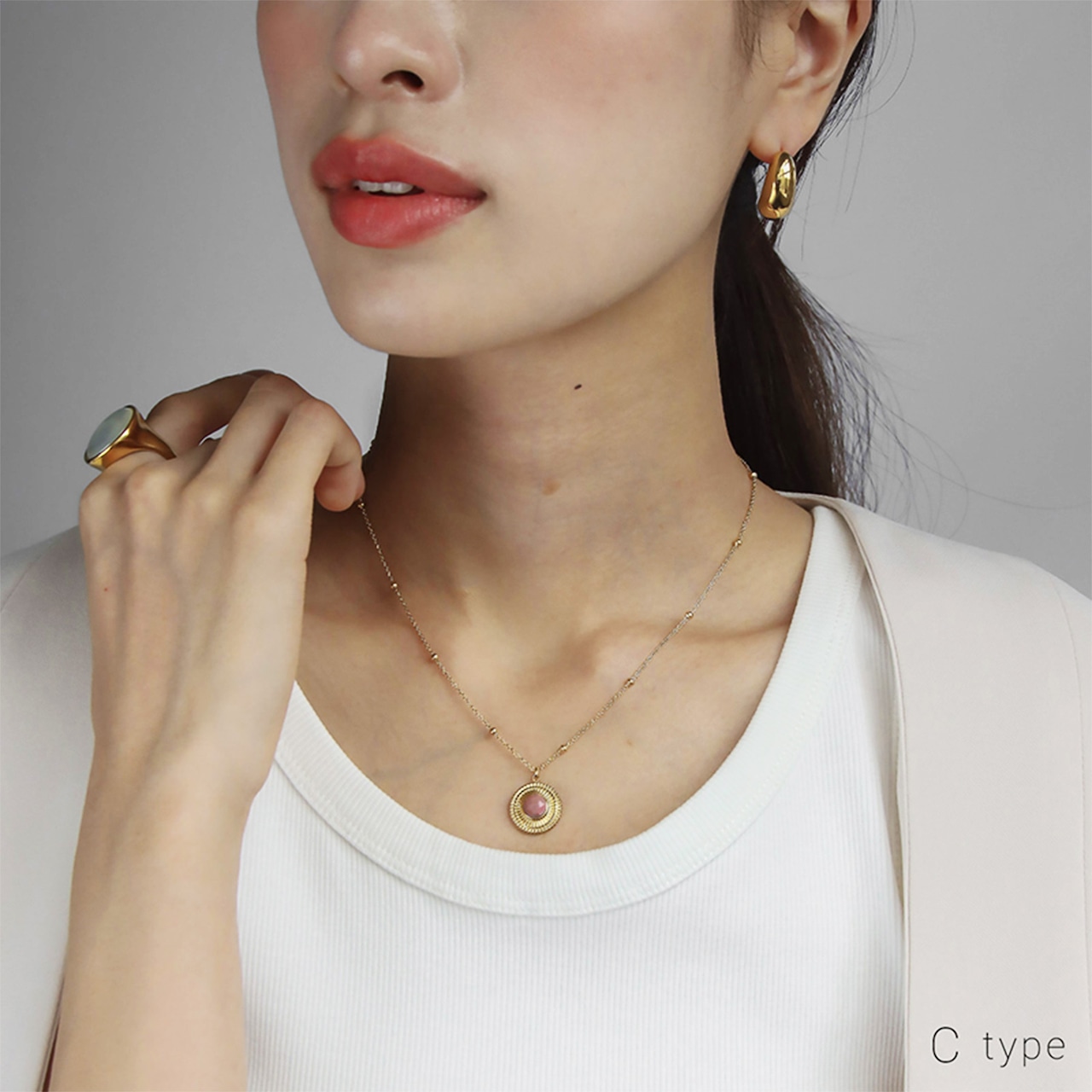 【ネコポス便】ネックレス パワーストーン ロードナイト ペンダントネックレス 14K 金属アレルギー対応 ステンレス レディース 2381