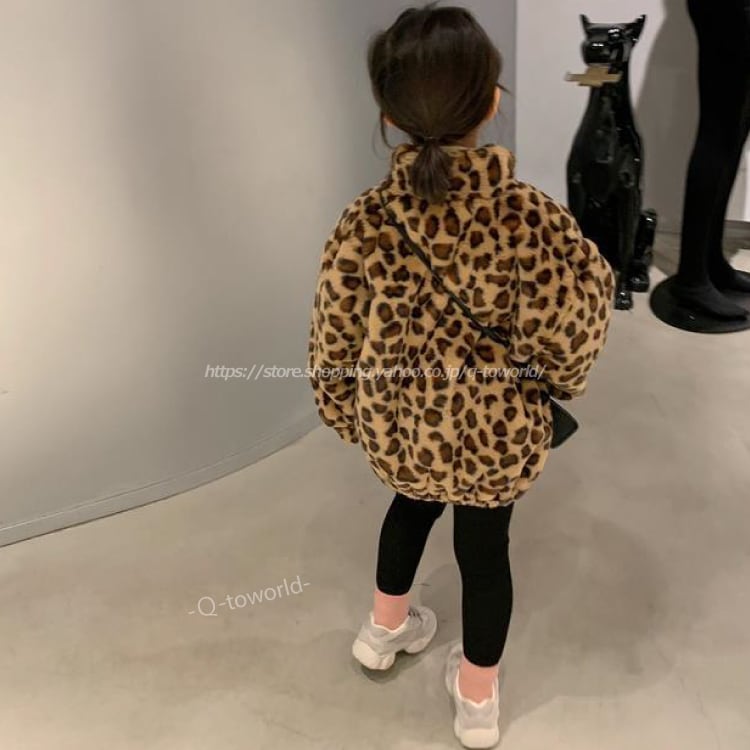 90㎝-140㎝】レオパード ヒョウ柄 コート アウター ふわふわ  